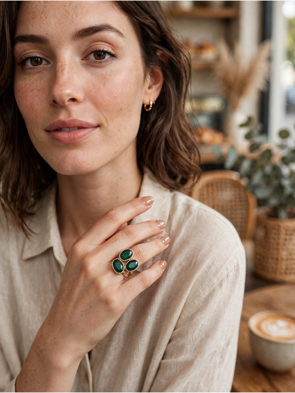 Gold Green Statement Ring - Women Jewelry